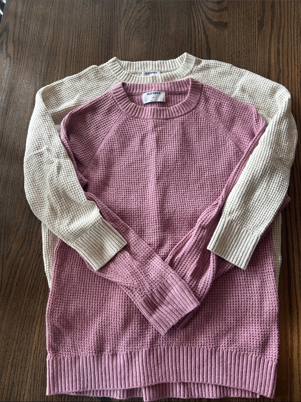 Old Navy Scoop/Crew Waffle-Knit Sweaters - Dusty Rose & Cream
